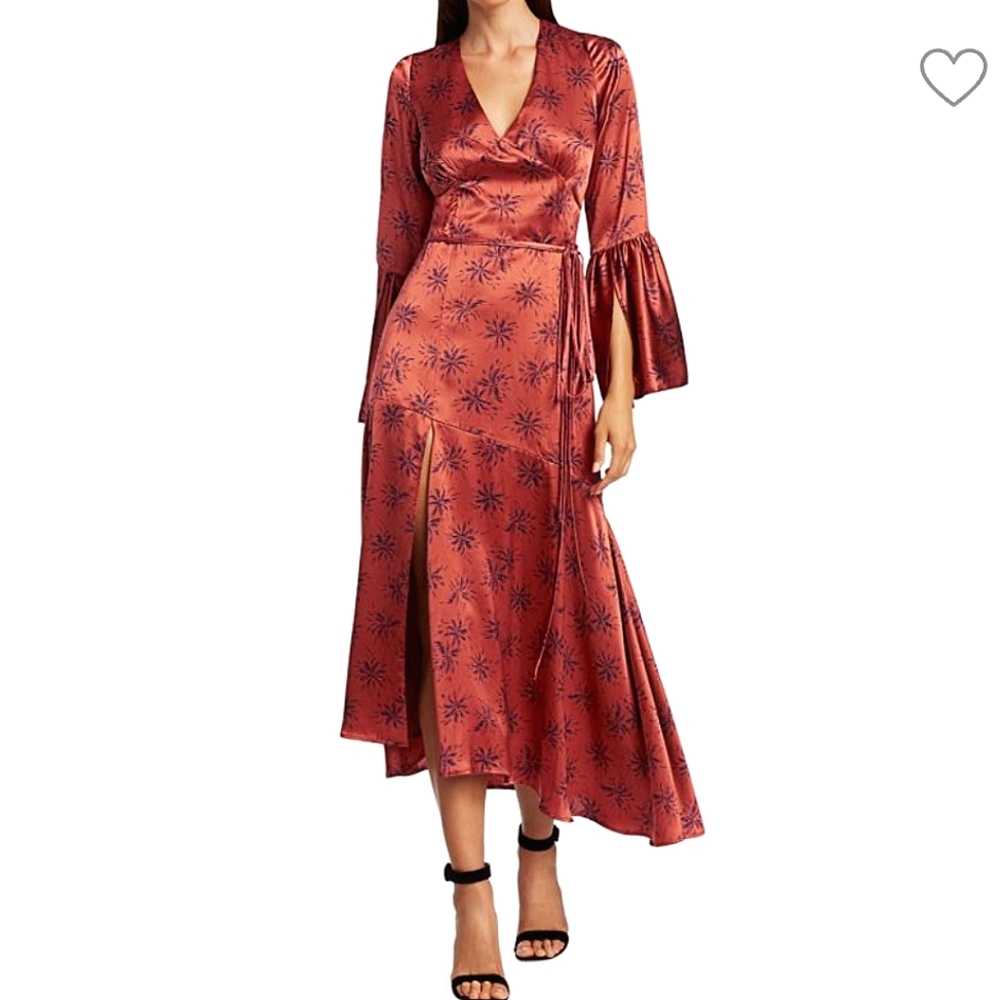 NWT$595 Cinq a Sept Kasha Firecracker Print Asymmetric Silk Midi Dress Sz XXS